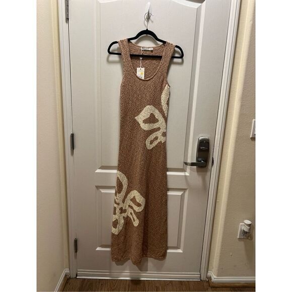 MON RENN BLOOM KNIT MIDI DRESS  TAN AND white Vacation Dress  size S NWT$229 - Picture 6 of 9